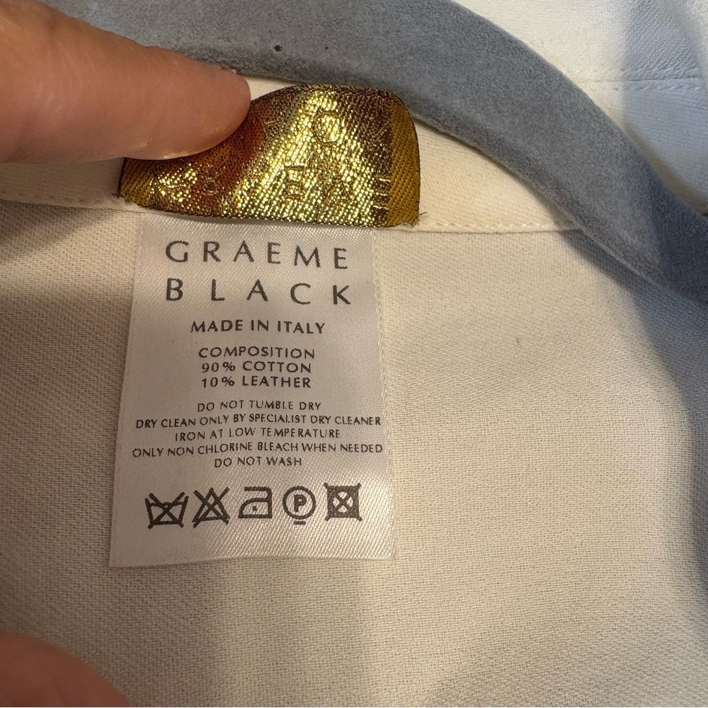 Graeme Black Vintage Jacket Blazer Cream Bone Leather Trim Tan M Coastal Career - Picture 6 of 13